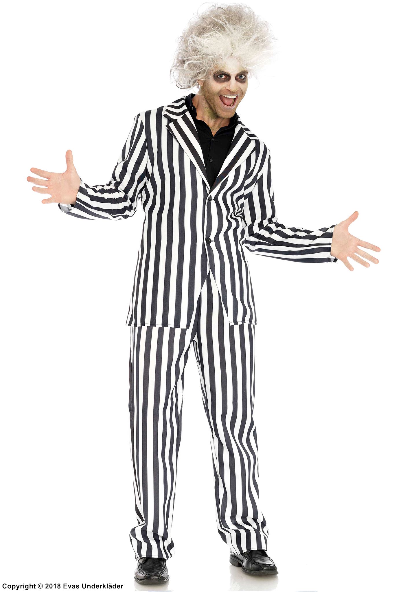 Beetlejuice, costume top and pants, vertical stripes